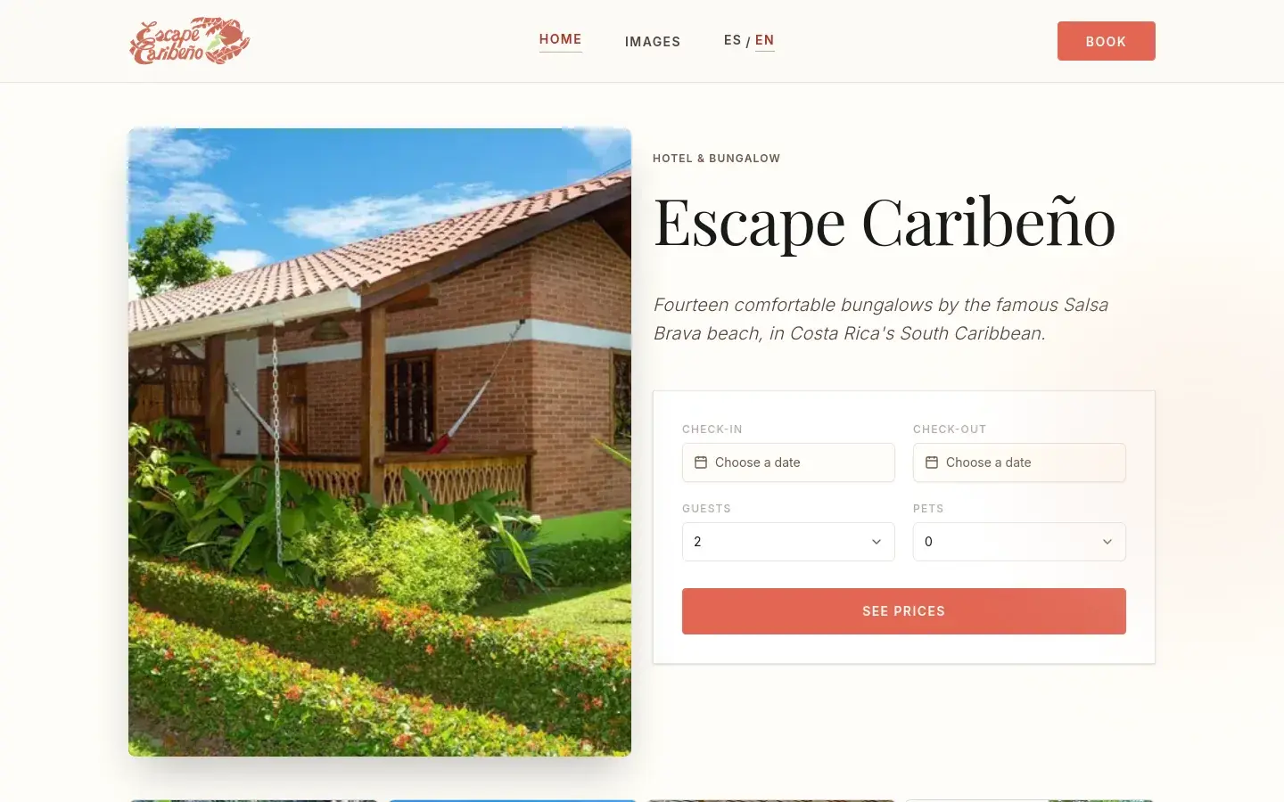 Escape Caribeño hotel website and stay estimator